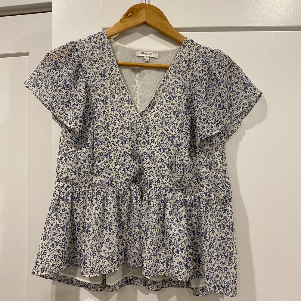 Madewell Georgette Ruffle-Sleeve Peplum Top | XS